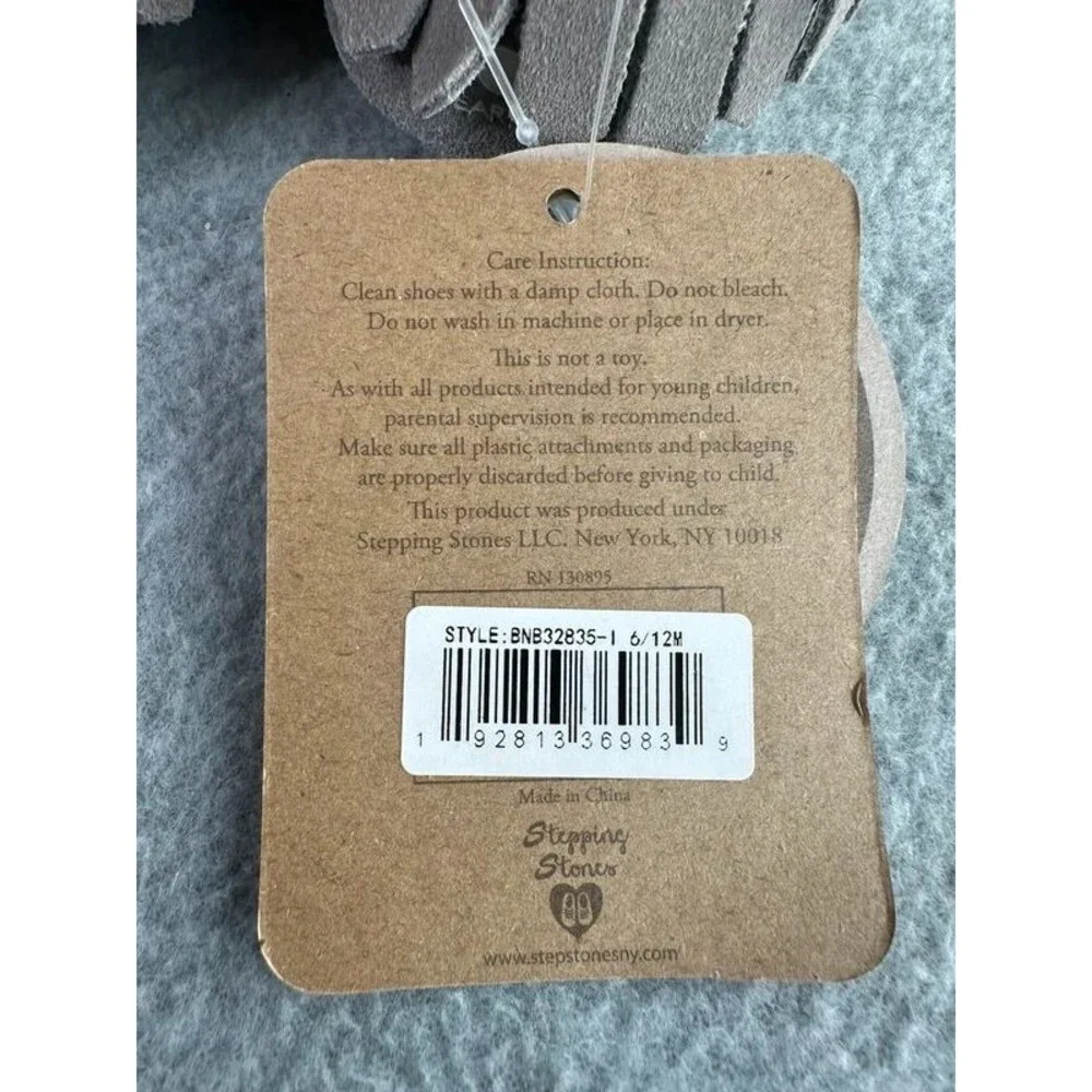 Bearpaw Real Leather Grey Baby Moccasins Unisex Size 6/12M Fringe Slip On New